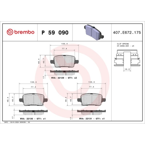 BREMBO Bremsbelagsatz, Scheibenbremse PRIME LINE