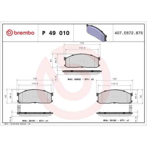 BREMBO Bremsbelagsatz, Scheibenbremse PRIME LINE