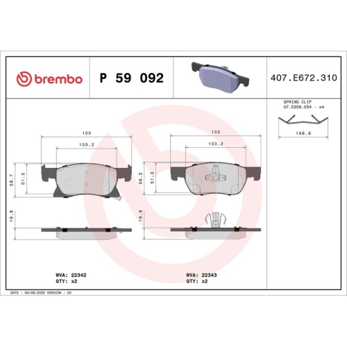 BREMBO Bremsbelagsatz, Scheibenbremse PRIME LINE