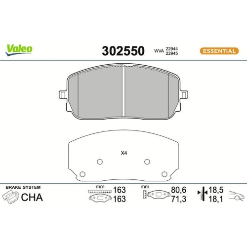 VALEO Bremsbelagsatz, Scheibenbremse ESSENTIAL