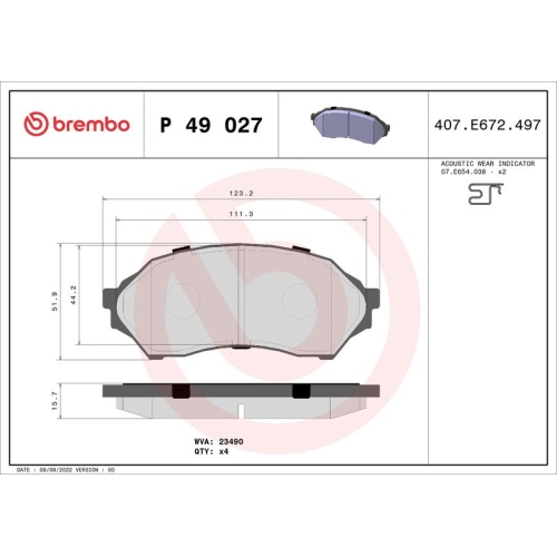 BREMBO Bremsbelagsatz, Scheibenbremse PRIME LINE