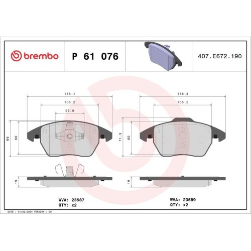 BREMBO Bremsbelagsatz, Scheibenbremse PRIME LINE