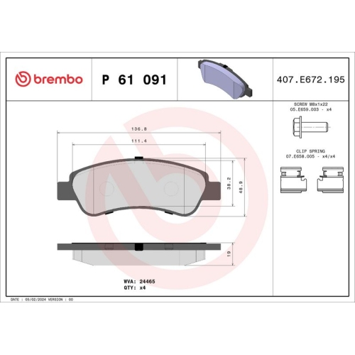 BREMBO Bremsbelagsatz, Scheibenbremse PRIME LINE