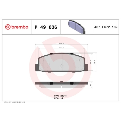 BREMBO Bremsbelagsatz, Scheibenbremse PRIME LINE