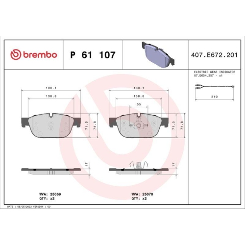 BREMBO Bremsbelagsatz, Scheibenbremse PRIME LINE