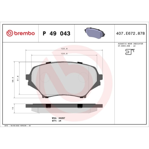 BREMBO Bremsbelagsatz, Scheibenbremse PRIME LINE