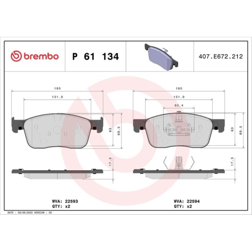 BREMBO Bremsbelagsatz, Scheibenbremse PRIME LINE