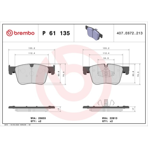 BREMBO Bremsbelagsatz, Scheibenbremse PRIME LINE