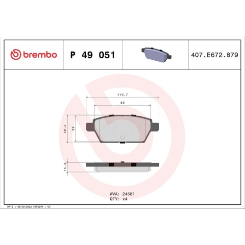 BREMBO Bremsbelagsatz, Scheibenbremse PRIME LINE