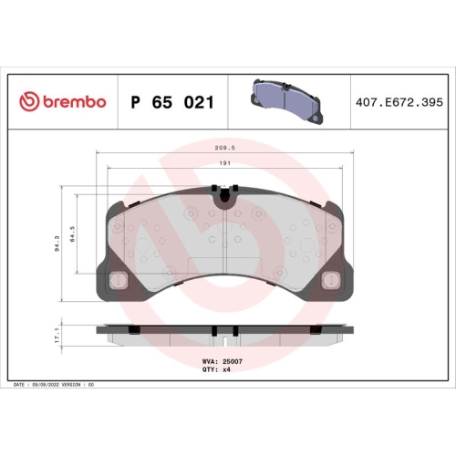 BREMBO Bremsbelagsatz, Scheibenbremse PRIME LINE