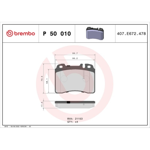 BREMBO Bremsbelagsatz, Scheibenbremse PRIME LINE