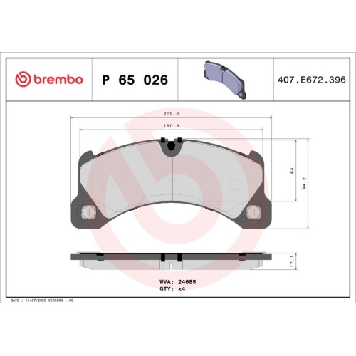 BREMBO Bremsbelagsatz, Scheibenbremse PRIME LINE