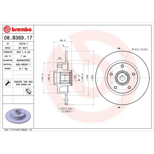 BREMBO Bremsscheibe PRIME LINE - With Bearing Kit