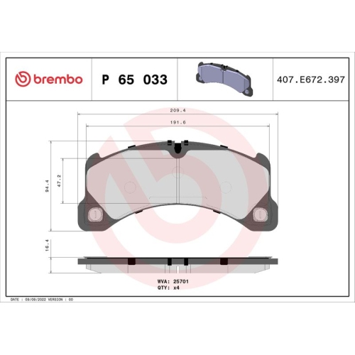 BREMBO Bremsbelagsatz, Scheibenbremse PRIME LINE