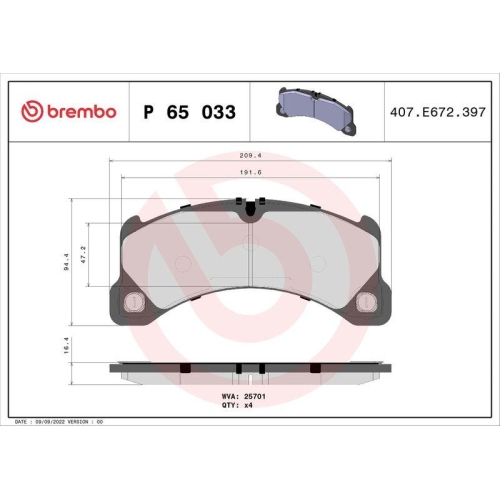 BREMBO Bremsbelagsatz, Scheibenbremse PRIME LINE