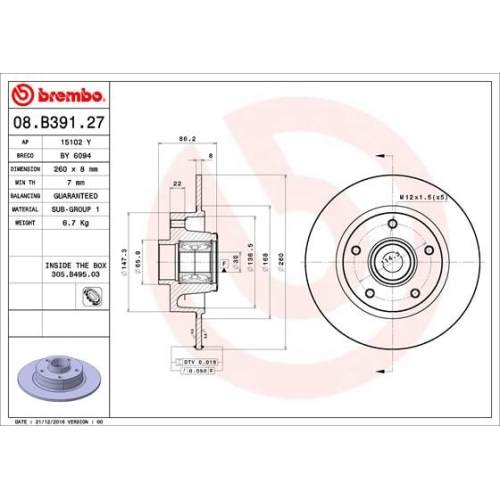 BREMBO Bremsscheibe PRIME LINE - With Bearing Kit