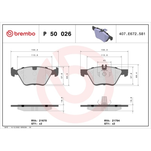 BREMBO Bremsbelagsatz, Scheibenbremse PRIME LINE