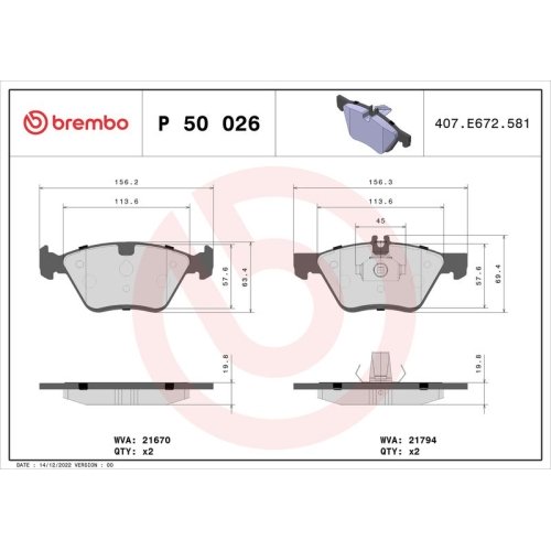 BREMBO Bremsbelagsatz, Scheibenbremse PRIME LINE