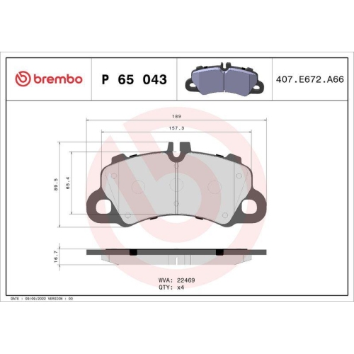 BREMBO Bremsbelagsatz, Scheibenbremse PRIME LINE