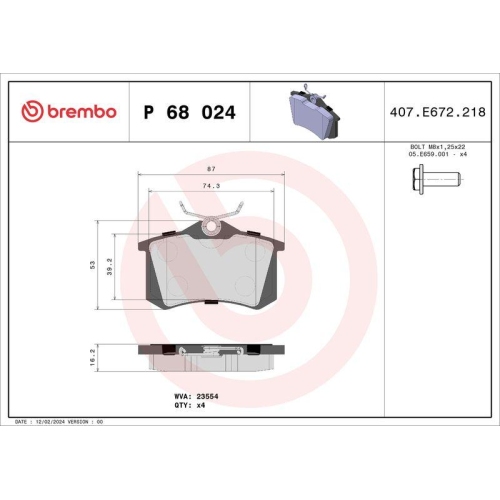 BREMBO Bremsbelagsatz, Scheibenbremse PRIME LINE