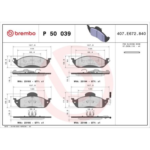 BREMBO Bremsbelagsatz, Scheibenbremse PRIME LINE