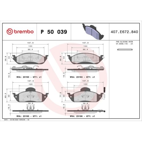 BREMBO Bremsbelagsatz, Scheibenbremse PRIME LINE