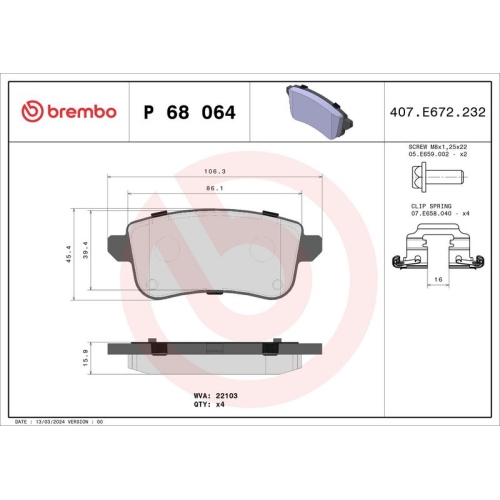 BREMBO Bremsbelagsatz, Scheibenbremse PRIME LINE