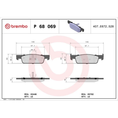 BREMBO Bremsbelagsatz, Scheibenbremse PRIME LINE