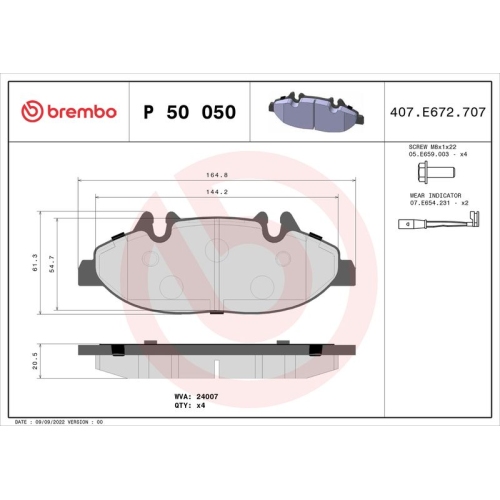 BREMBO Bremsbelagsatz, Scheibenbremse PRIME LINE