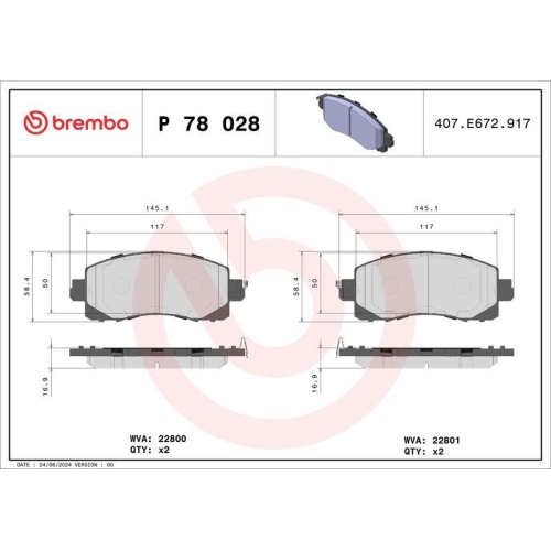 BREMBO Bremsbelagsatz, Scheibenbremse PRIME LINE