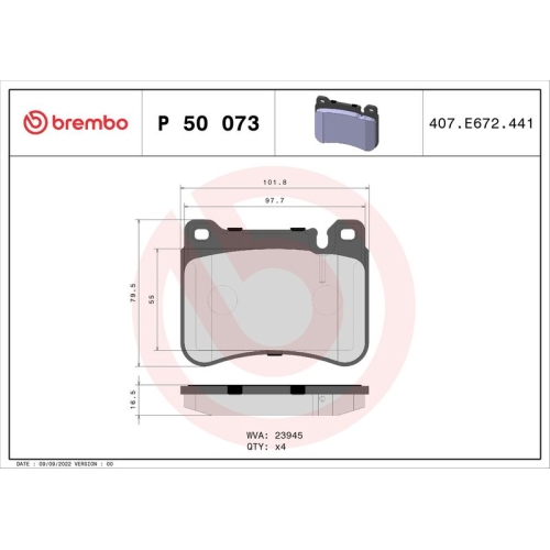 BREMBO Bremsbelagsatz, Scheibenbremse PRIME LINE