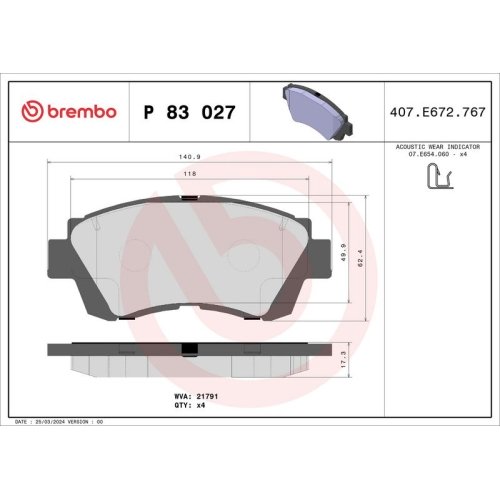 BREMBO Bremsbelagsatz, Scheibenbremse PRIME LINE