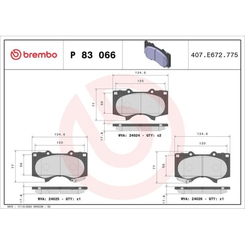 BREMBO Bremsbelagsatz, Scheibenbremse PRIME LINE