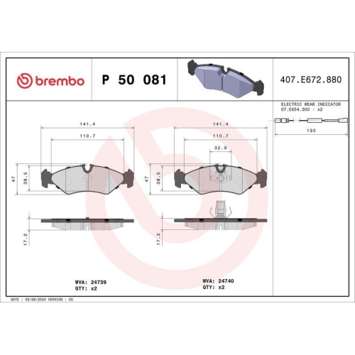 BREMBO Bremsbelagsatz, Scheibenbremse PRIME LINE