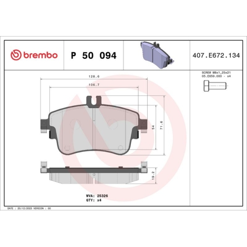 BREMBO Bremsbelagsatz, Scheibenbremse PRIME LINE