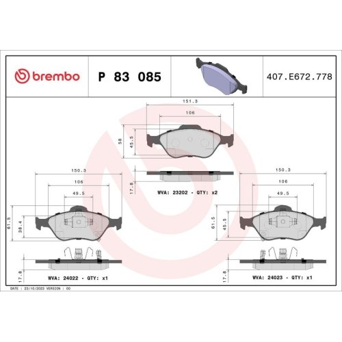 BREMBO Bremsbelagsatz, Scheibenbremse PRIME LINE