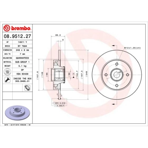 BREMBO Bremsscheibe PRIME LINE - With Bearing Kit