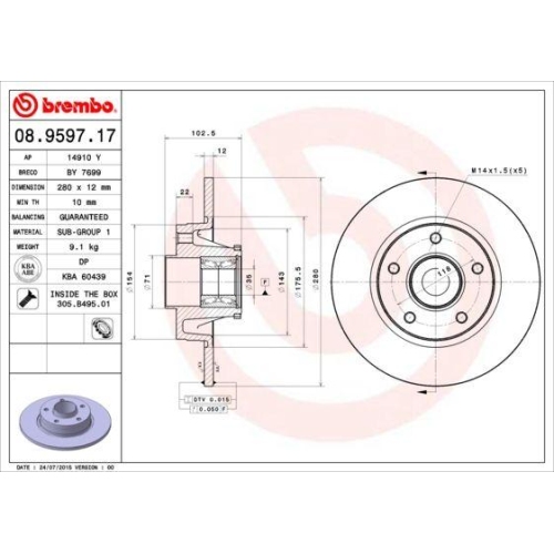 BREMBO Bremsscheibe PRIME LINE - With Bearing Kit