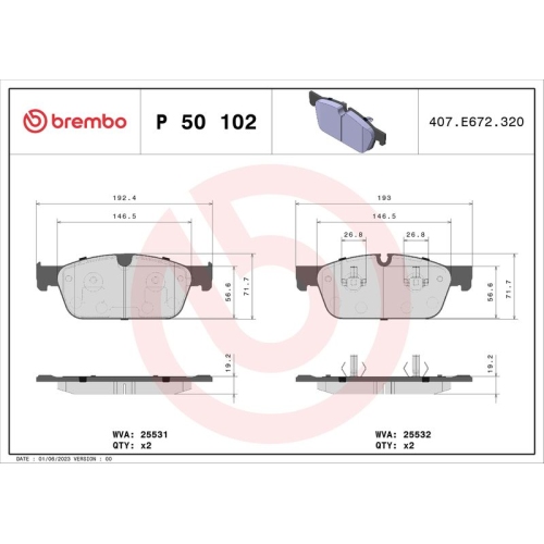 BREMBO Bremsbelagsatz, Scheibenbremse PRIME LINE