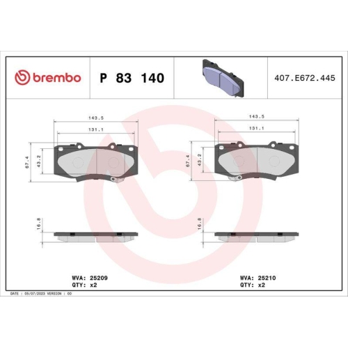 BREMBO Bremsbelagsatz, Scheibenbremse PRIME LINE