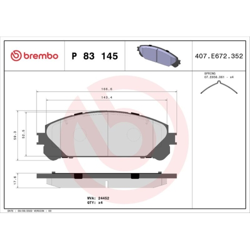 BREMBO Bremsbelagsatz, Scheibenbremse PRIME LINE