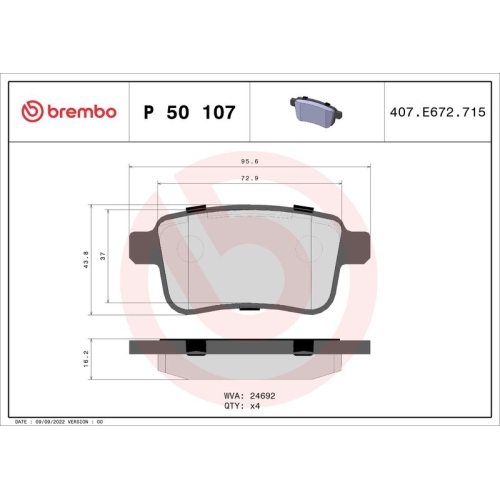 BREMBO Bremsbelagsatz, Scheibenbremse PRIME LINE