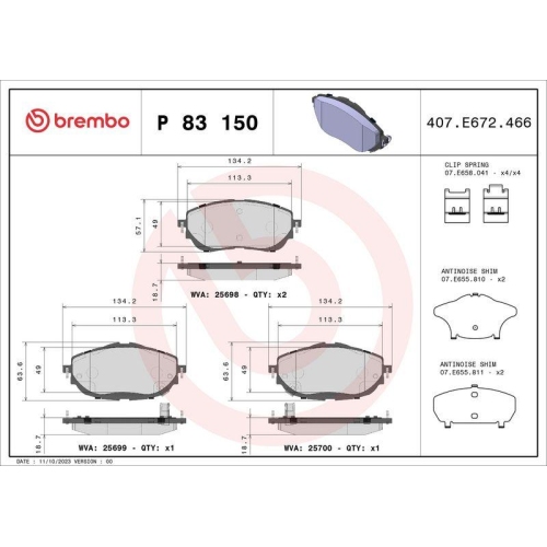 BREMBO Bremsbelagsatz, Scheibenbremse PRIME LINE