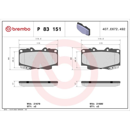 BREMBO Bremsbelagsatz, Scheibenbremse PRIME LINE