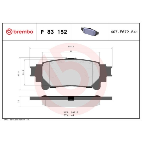 BREMBO Bremsbelagsatz, Scheibenbremse PRIME LINE