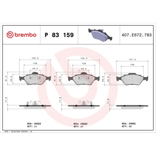 BREMBO Bremsbelagsatz, Scheibenbremse PRIME LINE