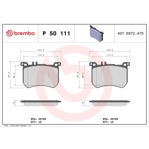 BREMBO Bremsbelagsatz, Scheibenbremse PRIME LINE