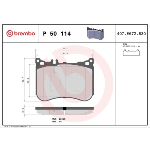 BREMBO Bremsbelagsatz, Scheibenbremse PRIME LINE