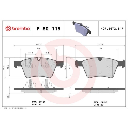 BREMBO Bremsbelagsatz, Scheibenbremse PRIME LINE