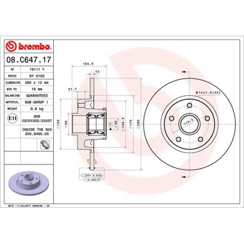 BREMBO Bremsscheibe PRIME LINE - With Bearing Kit